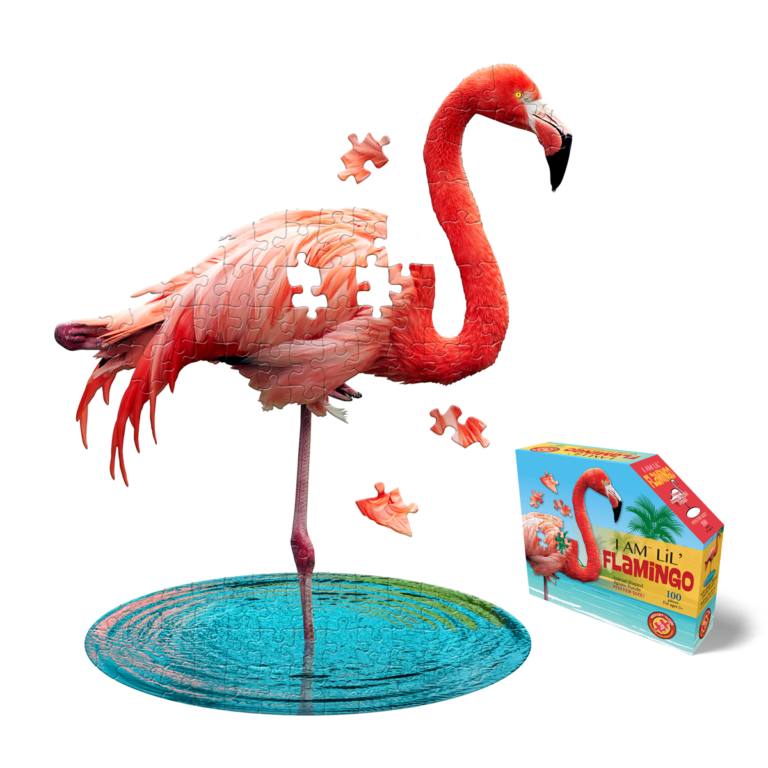 Madd Capp, konturpussel, I Am LiL' Flamingo, 100 bitar, barnpussel, flamingo pussel, lärande pussel, pedagogiskt pussel, motorik, problemlösning, färgglatt pussel